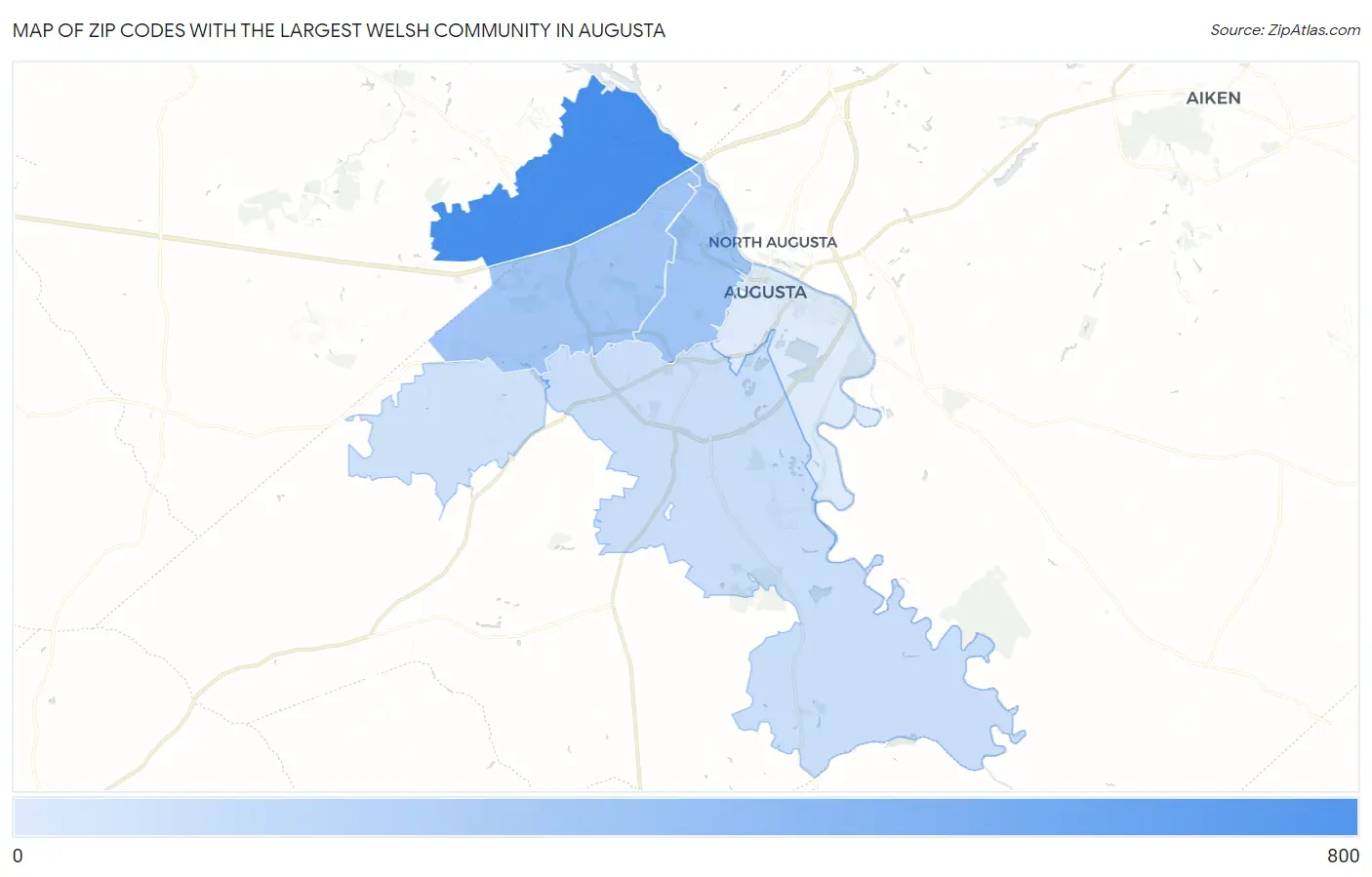 Zip Codes with the Largest Welsh Community in Augusta Map