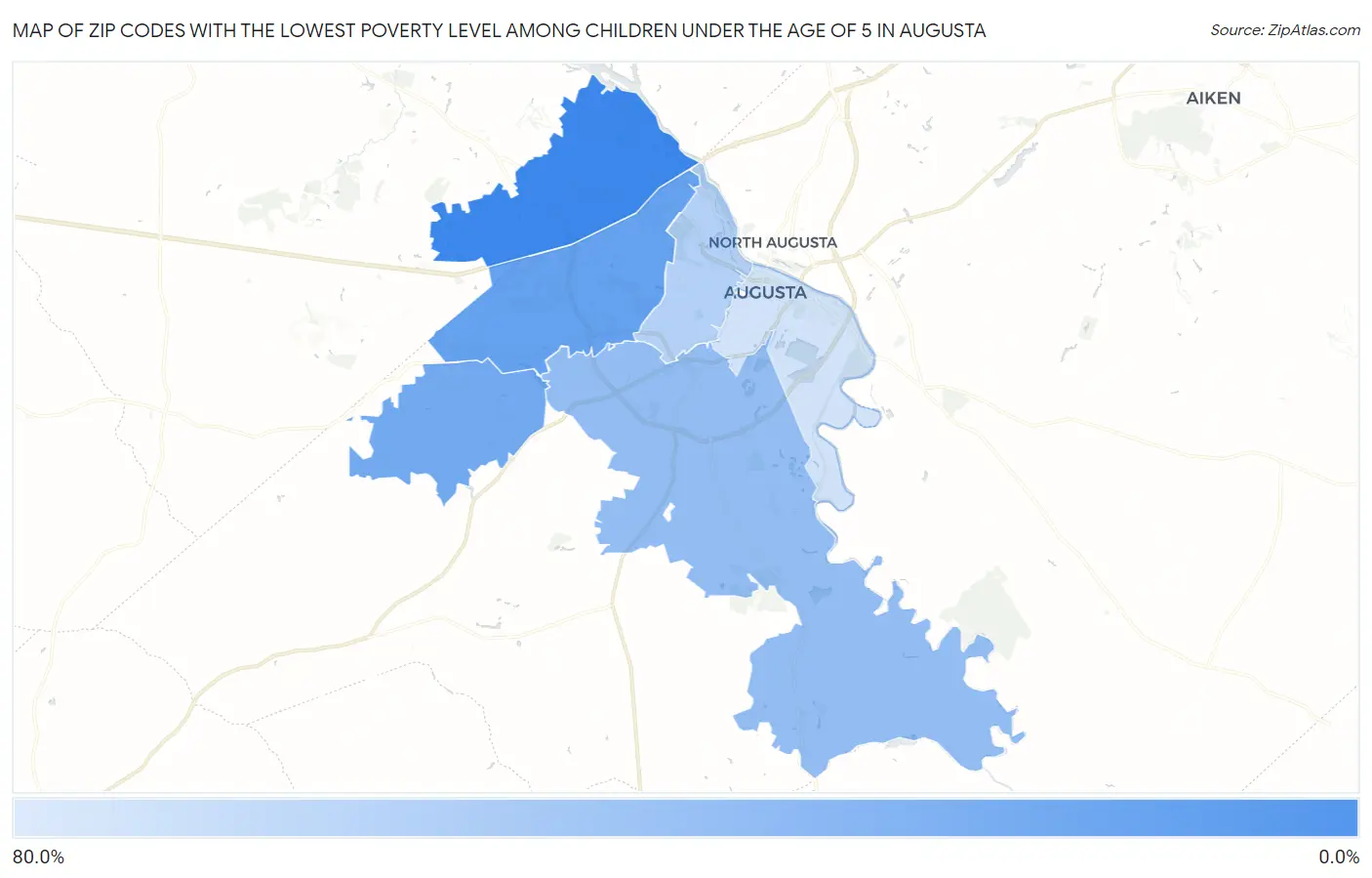 Zip Codes with the Lowest Poverty Level Among Children Under the Age of 5 in Augusta Map