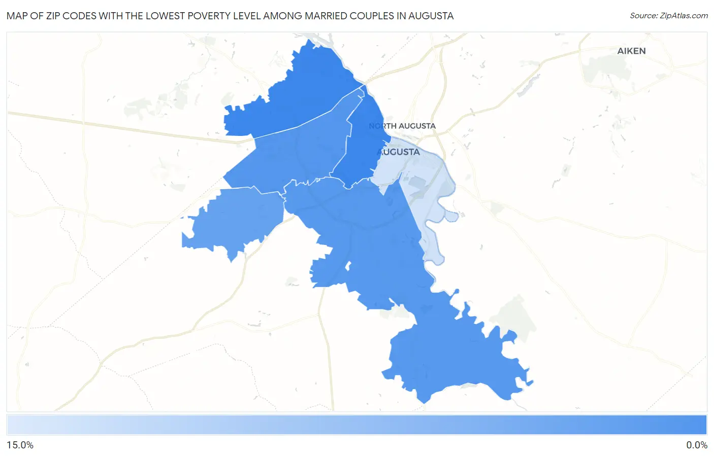 Zip Codes with the Lowest Poverty Level Among Married Couples in Augusta Map