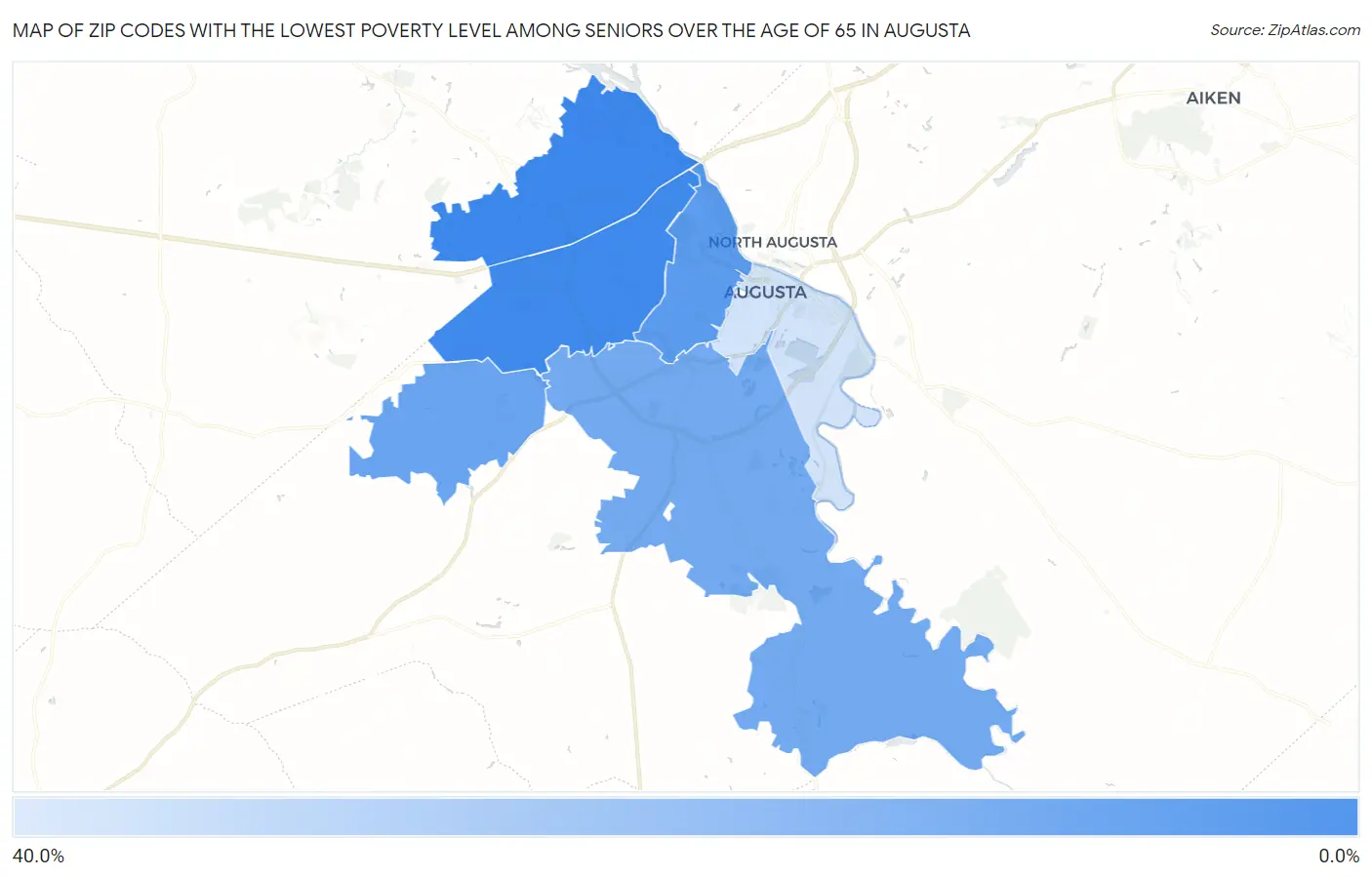 Zip Codes with the Lowest Poverty Level Among Seniors Over the Age of 65 in Augusta Map