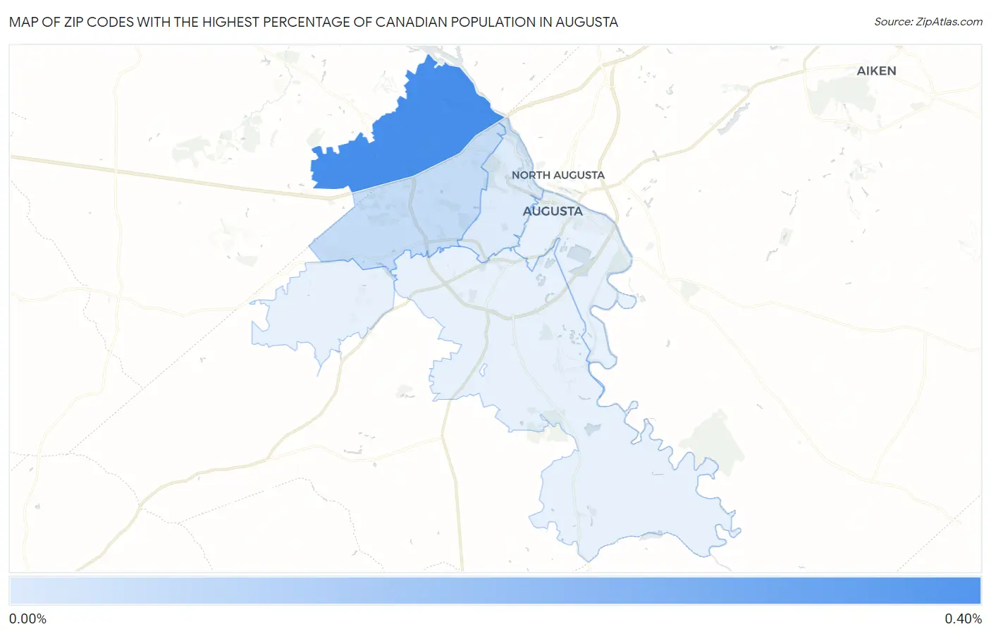 Zip Codes with the Highest Percentage of Canadian Population in Augusta Map