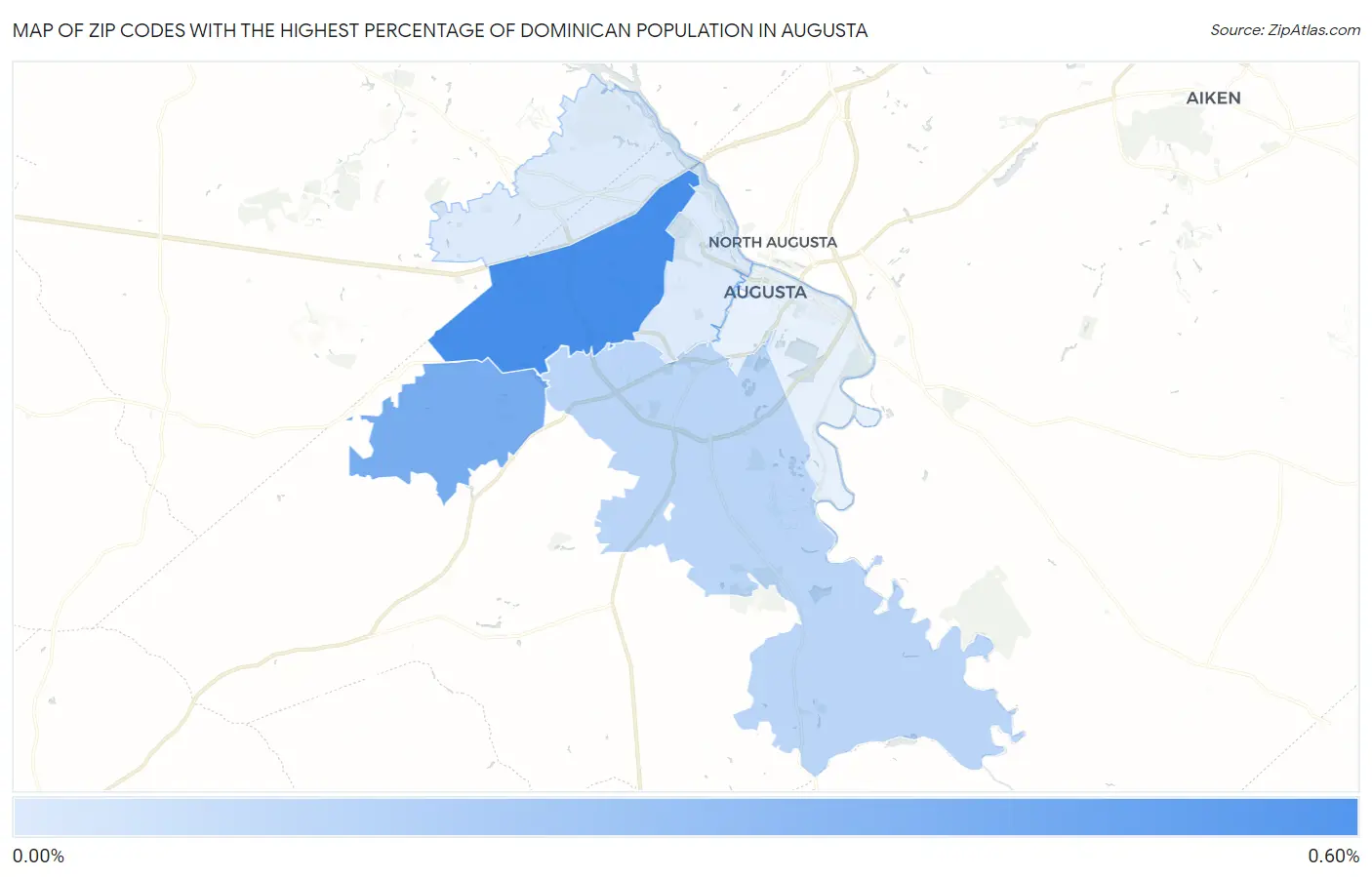 Zip Codes with the Highest Percentage of Dominican Population in Augusta Map