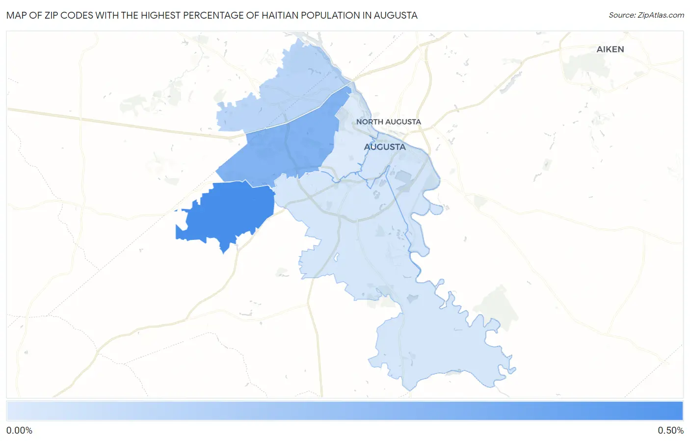 Zip Codes with the Highest Percentage of Haitian Population in Augusta Map