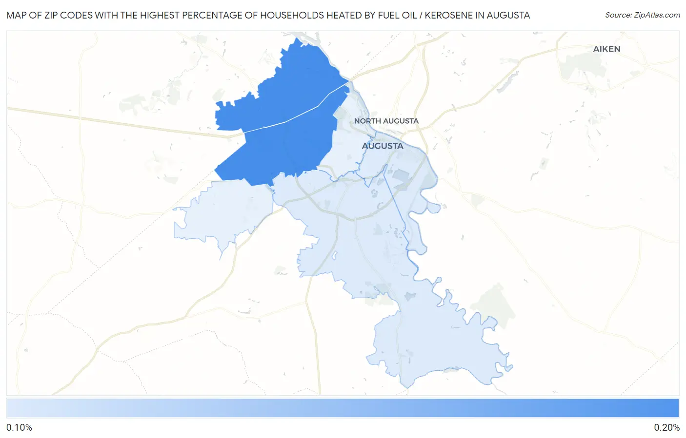 Zip Codes with the Highest Percentage of Households Heated by Fuel Oil / Kerosene in Augusta Map