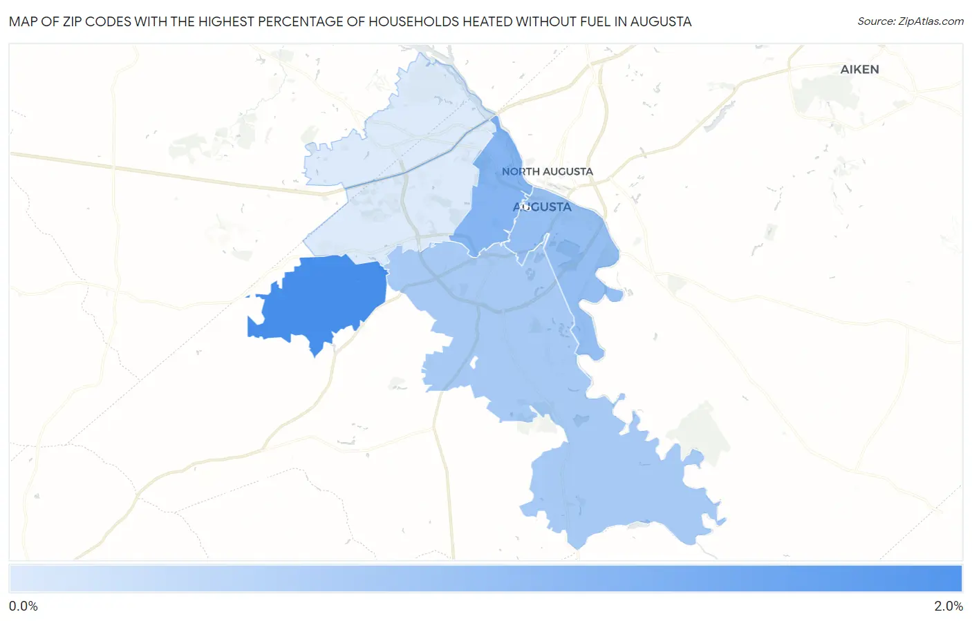 Zip Codes with the Highest Percentage of Households Heated without Fuel in Augusta Map