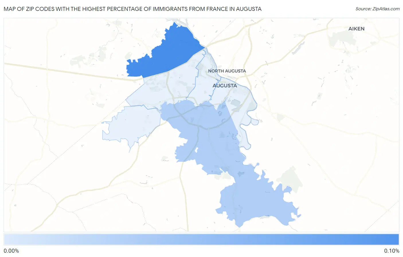 Zip Codes with the Highest Percentage of Immigrants from France in Augusta Map