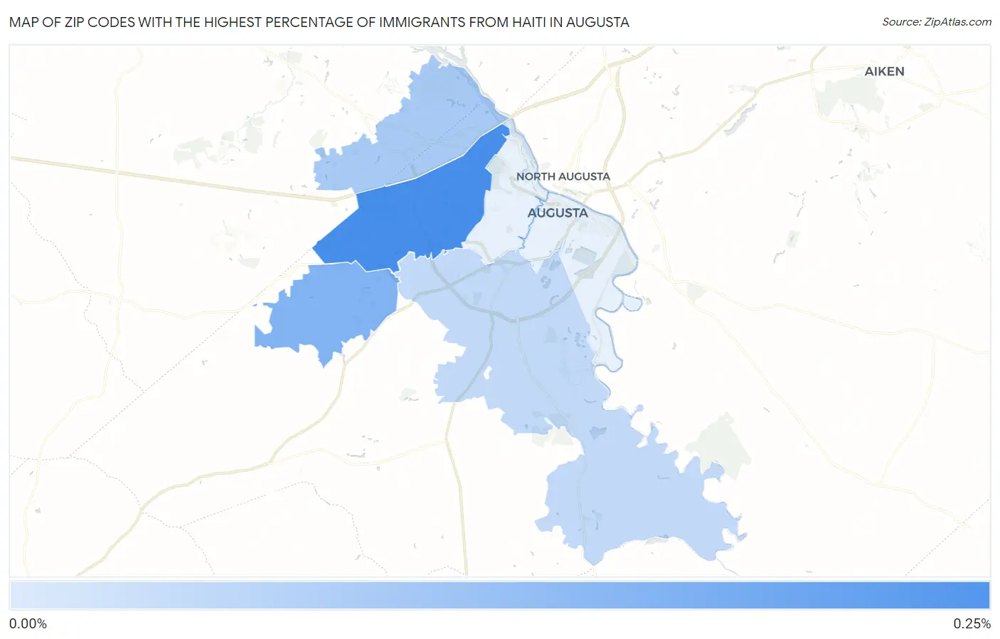 Zip Codes with the Highest Percentage of Immigrants from Haiti in Augusta Map