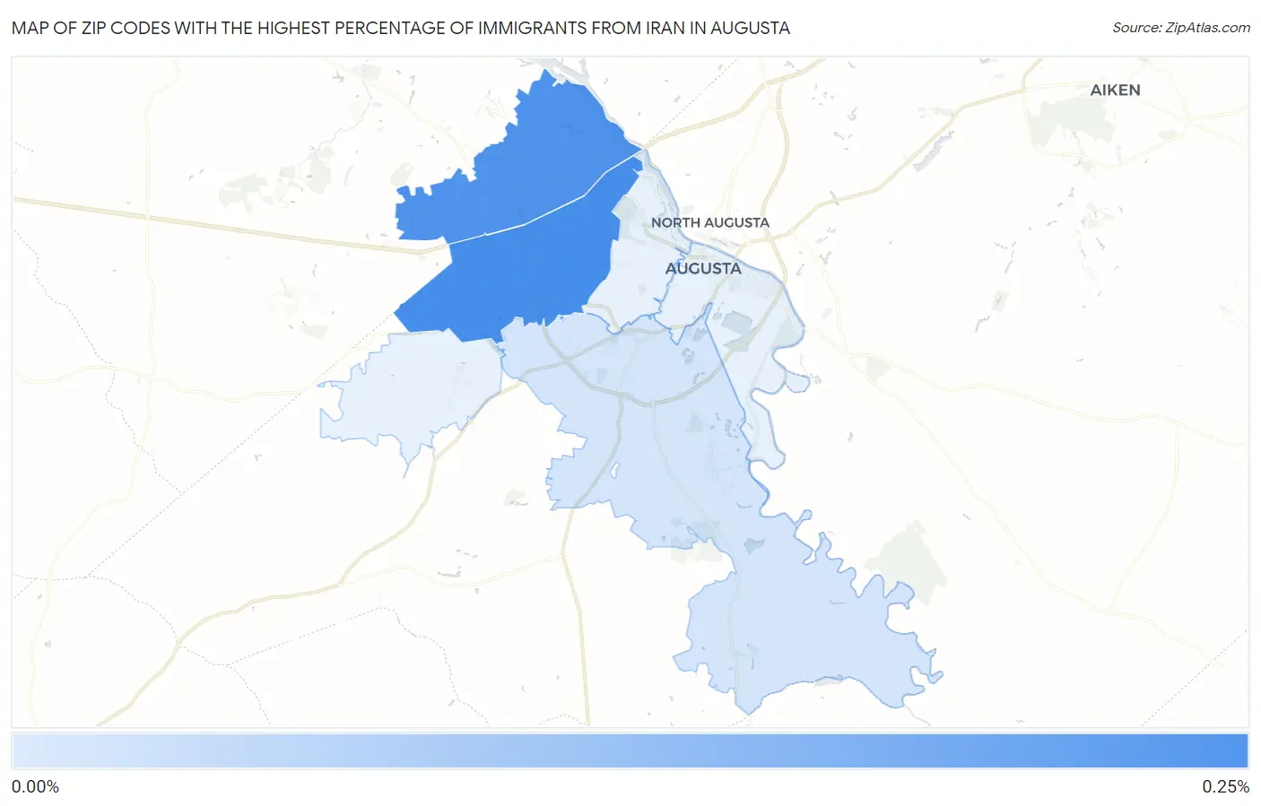 Zip Codes with the Highest Percentage of Immigrants from Iran in Augusta Map