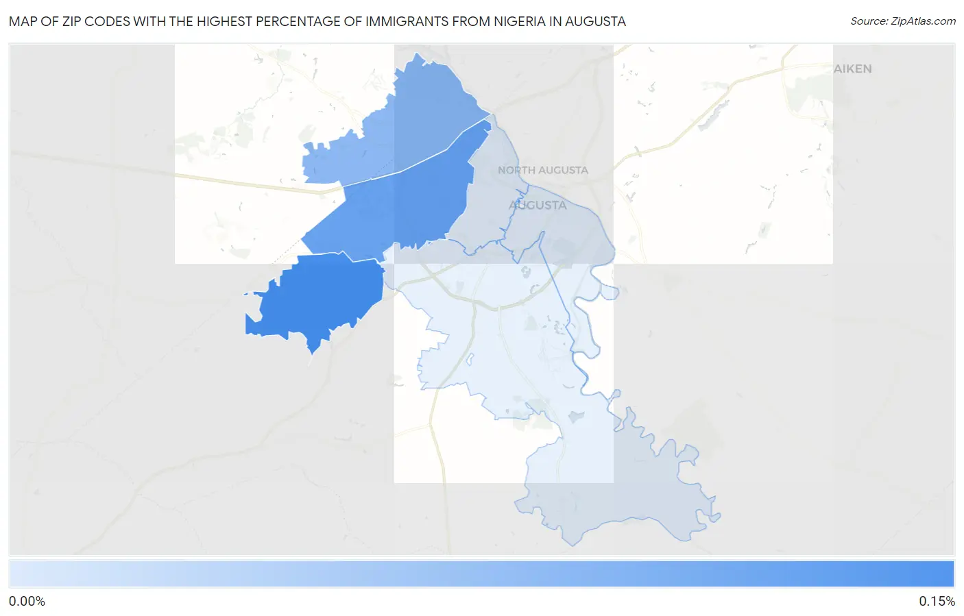 Zip Codes with the Highest Percentage of Immigrants from Nigeria in Augusta Map