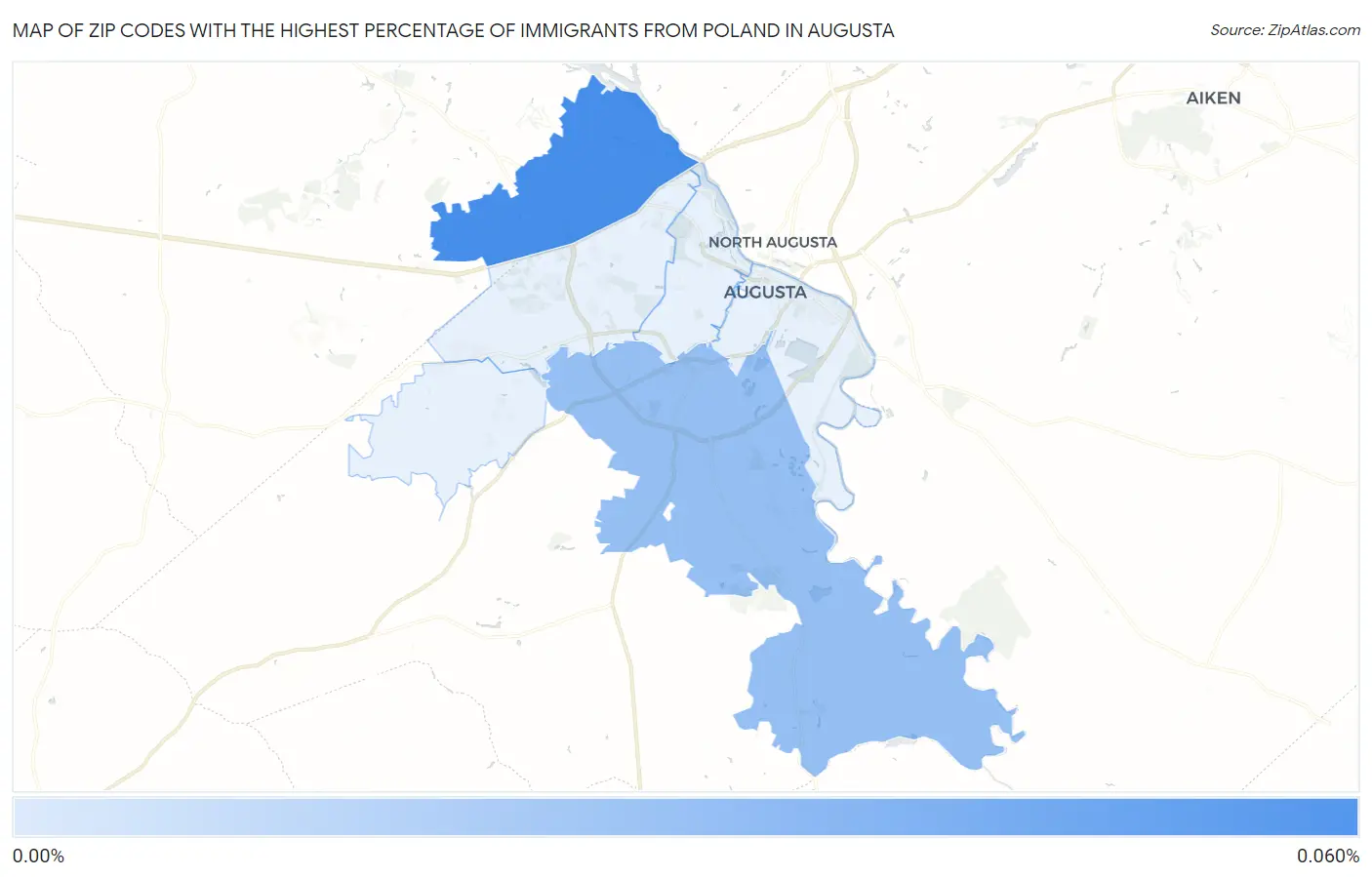Zip Codes with the Highest Percentage of Immigrants from Poland in Augusta Map