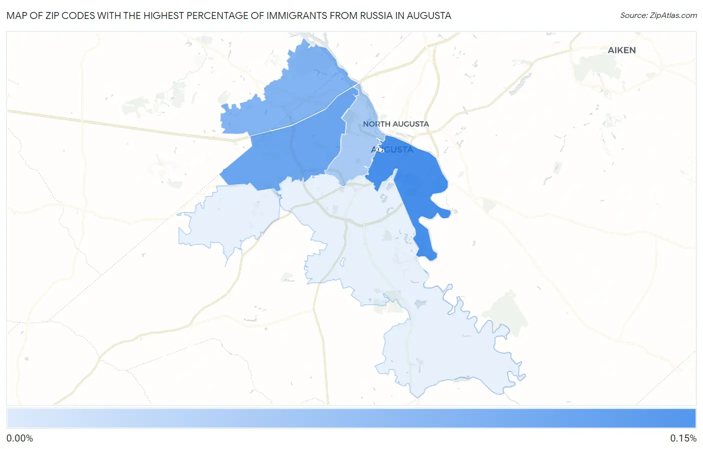Zip Codes with the Highest Percentage of Immigrants from Russia in Augusta Map