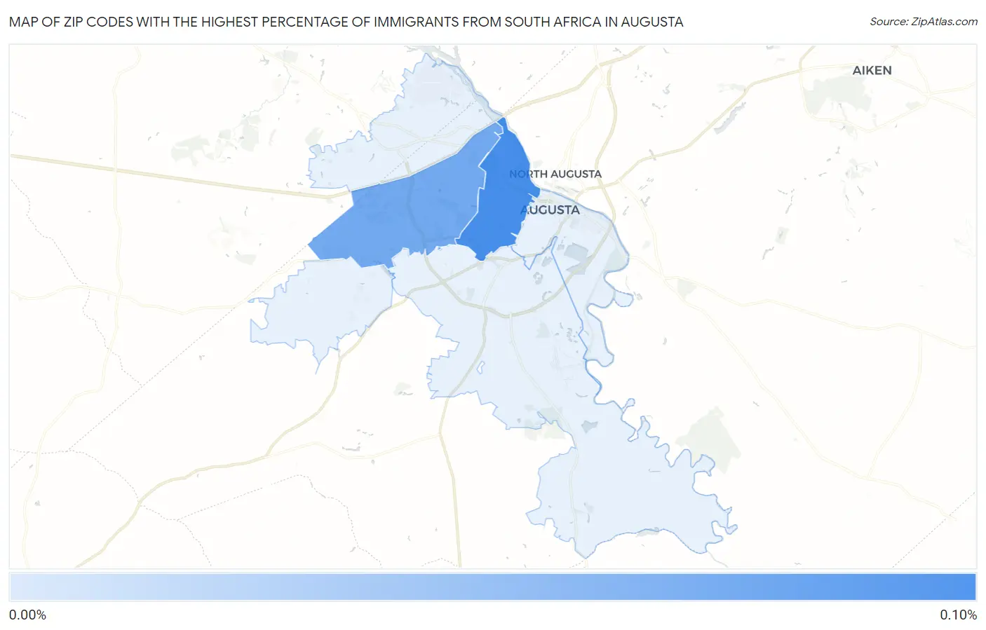 Zip Codes with the Highest Percentage of Immigrants from South Africa in Augusta Map
