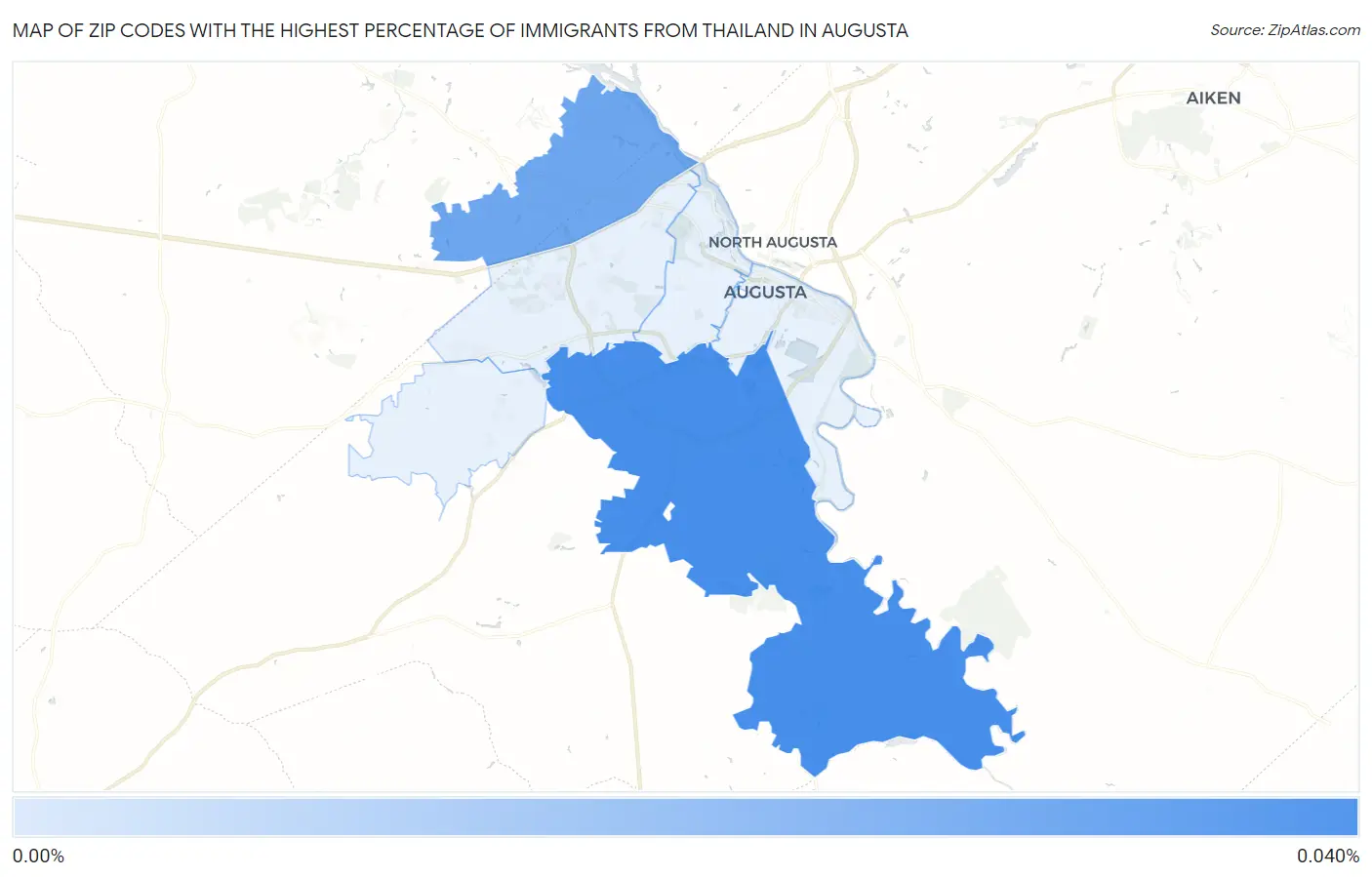 Zip Codes with the Highest Percentage of Immigrants from Thailand in Augusta Map