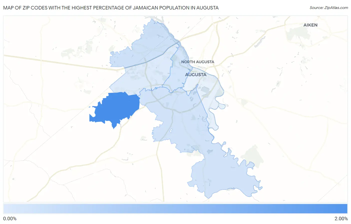 Zip Codes with the Highest Percentage of Jamaican Population in Augusta Map
