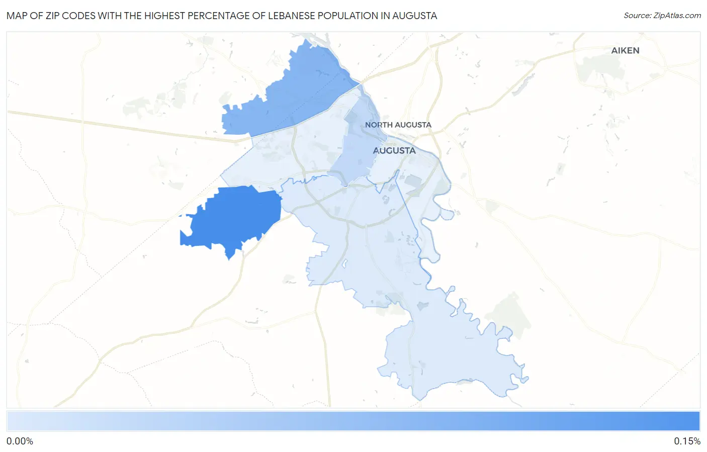 Zip Codes with the Highest Percentage of Lebanese Population in Augusta Map