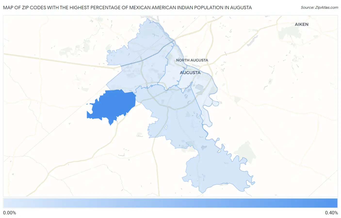 Zip Codes with the Highest Percentage of Mexican American Indian Population in Augusta Map
