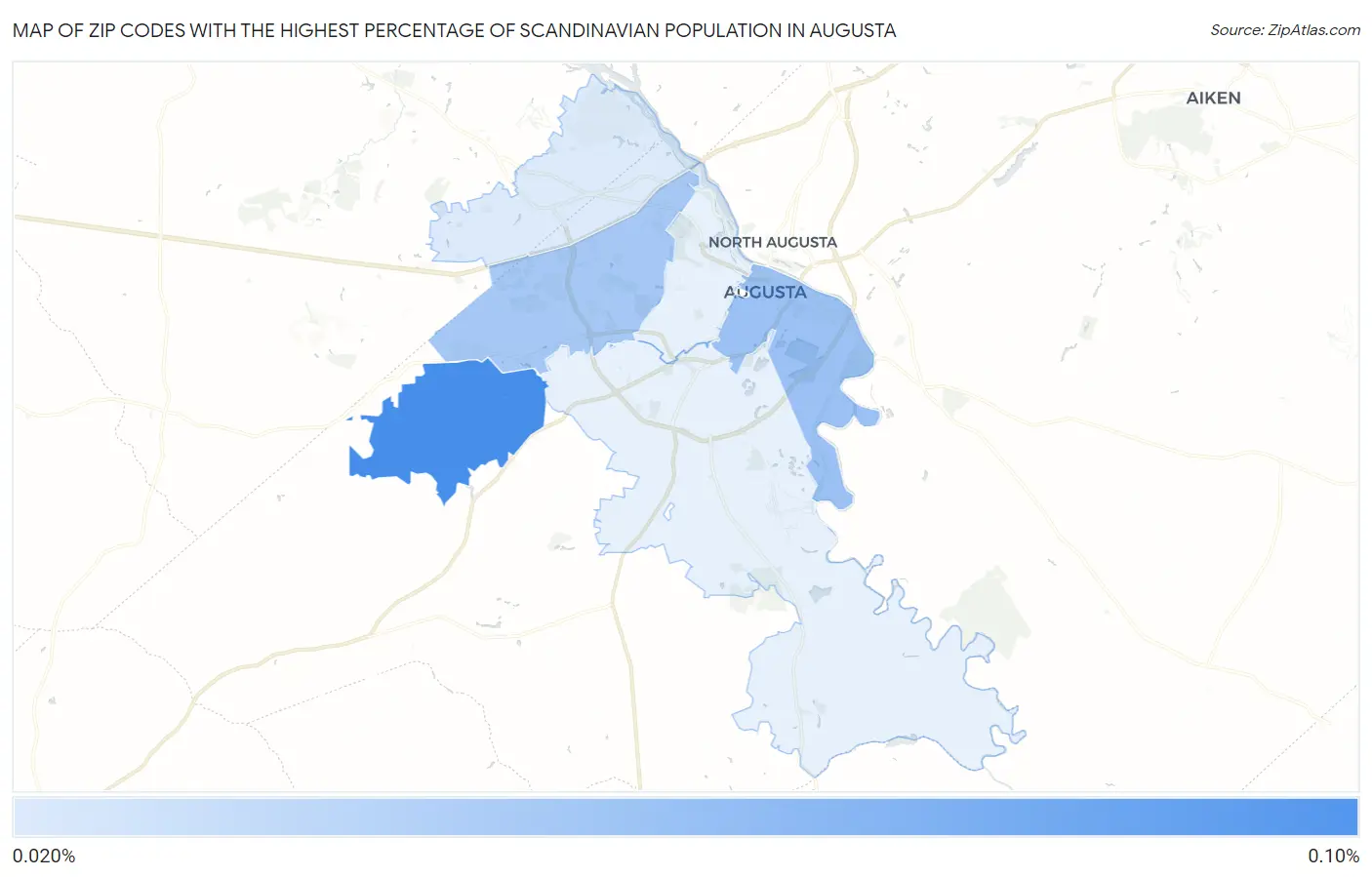 Zip Codes with the Highest Percentage of Scandinavian Population in Augusta Map