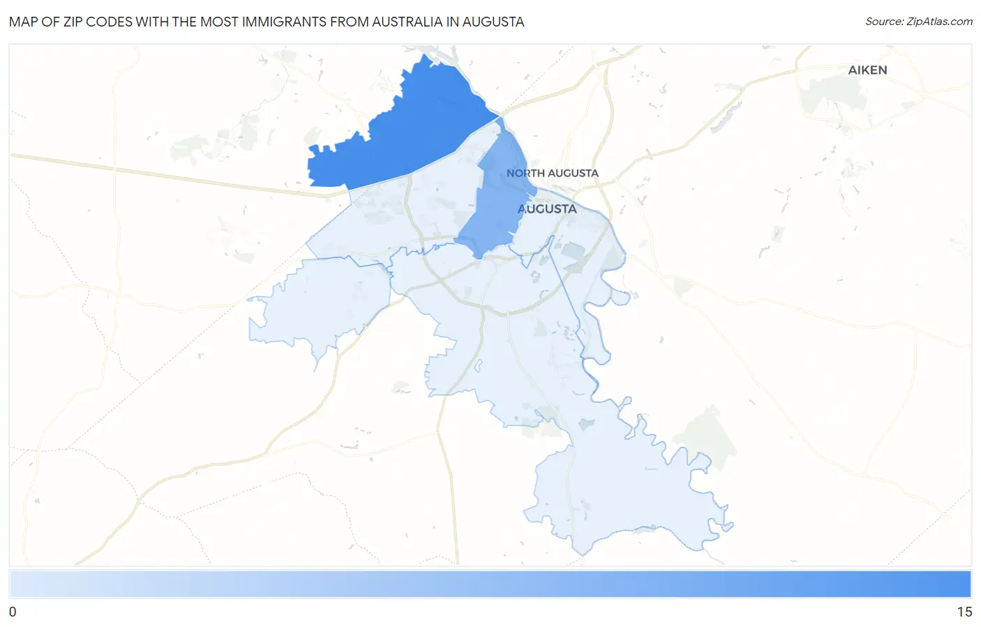 Zip Codes with the Most Immigrants from Australia in Augusta Map