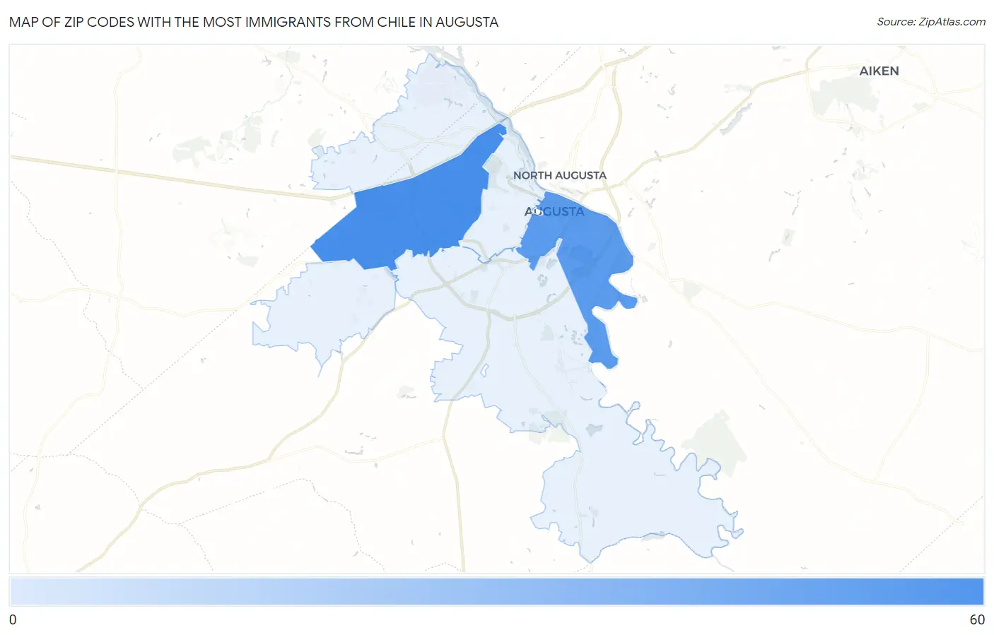 Zip Codes with the Most Immigrants from Chile in Augusta Map