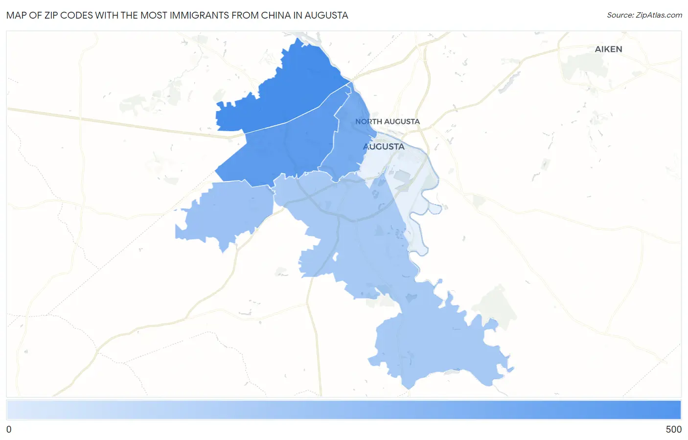 Zip Codes with the Most Immigrants from China in Augusta Map