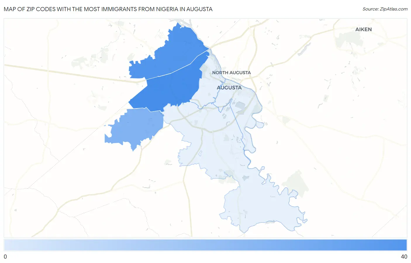 Zip Codes with the Most Immigrants from Nigeria in Augusta Map