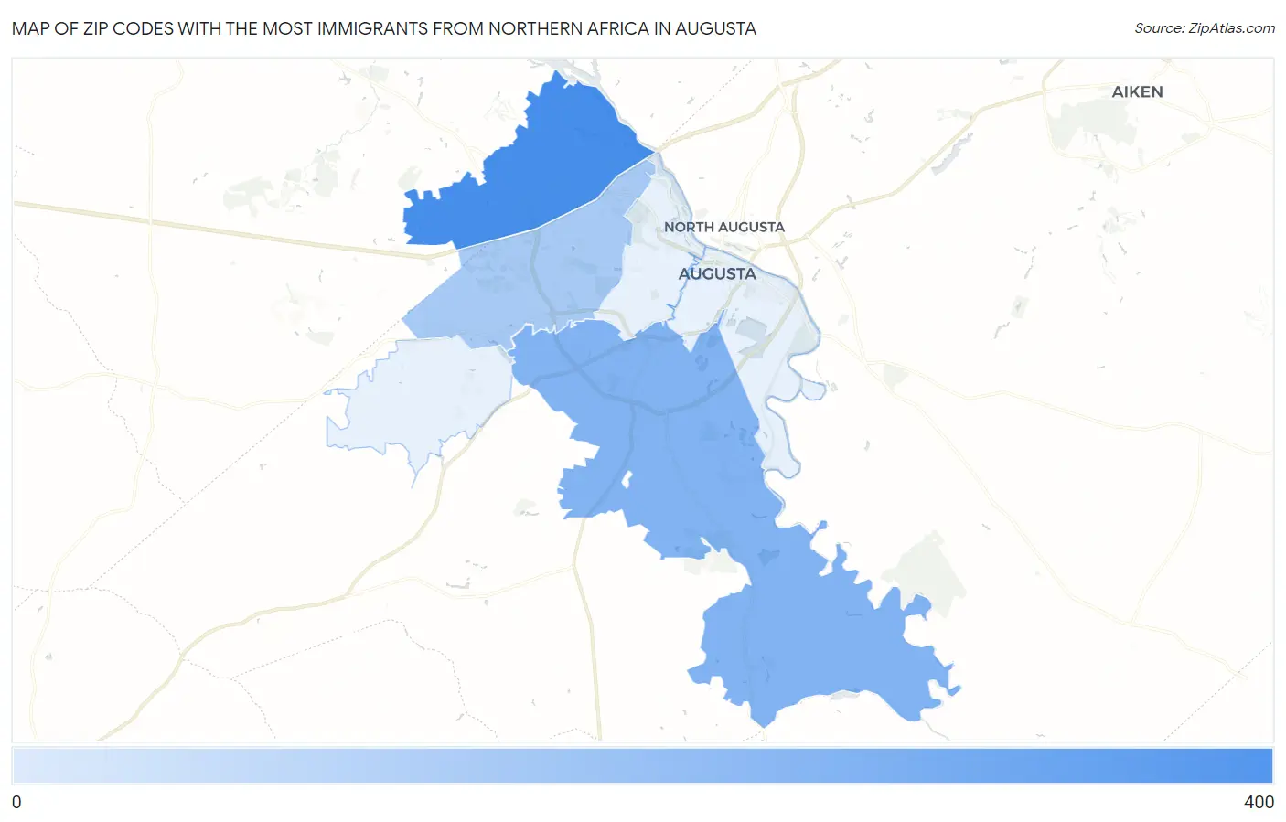Zip Codes with the Most Immigrants from Northern Africa in Augusta Map