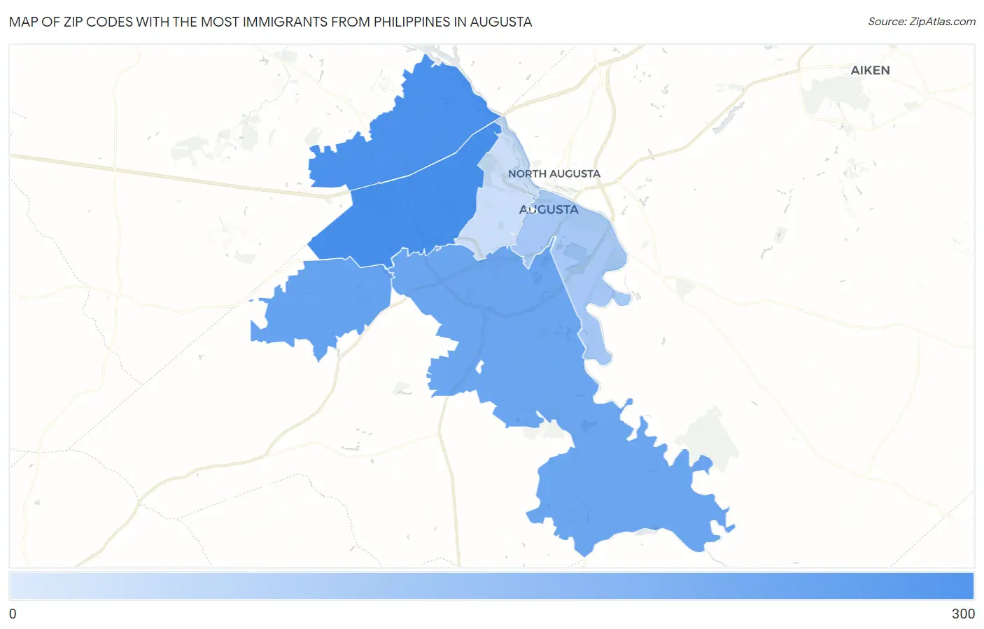 Zip Codes with the Most Immigrants from Philippines in Augusta Map