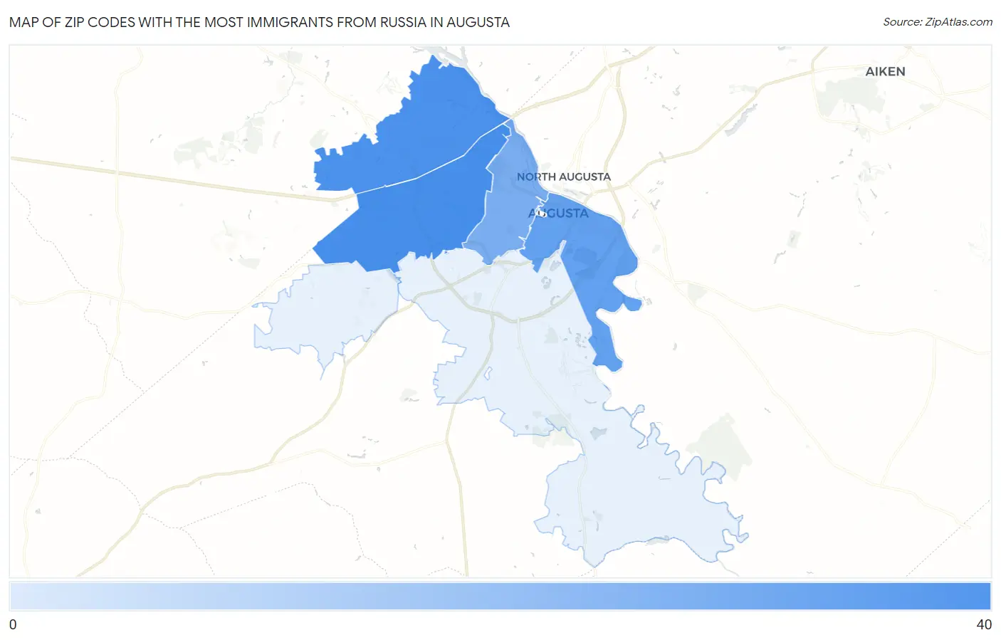 Zip Codes with the Most Immigrants from Russia in Augusta Map