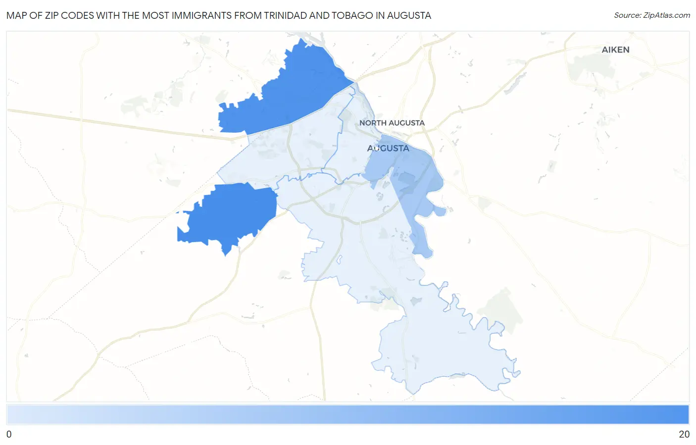Zip Codes with the Most Immigrants from Trinidad and Tobago in Augusta Map
