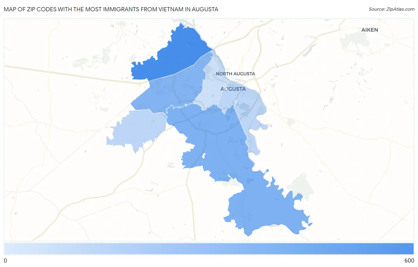 Zip Codes with the Most Immigrants from Vietnam in Augusta Map