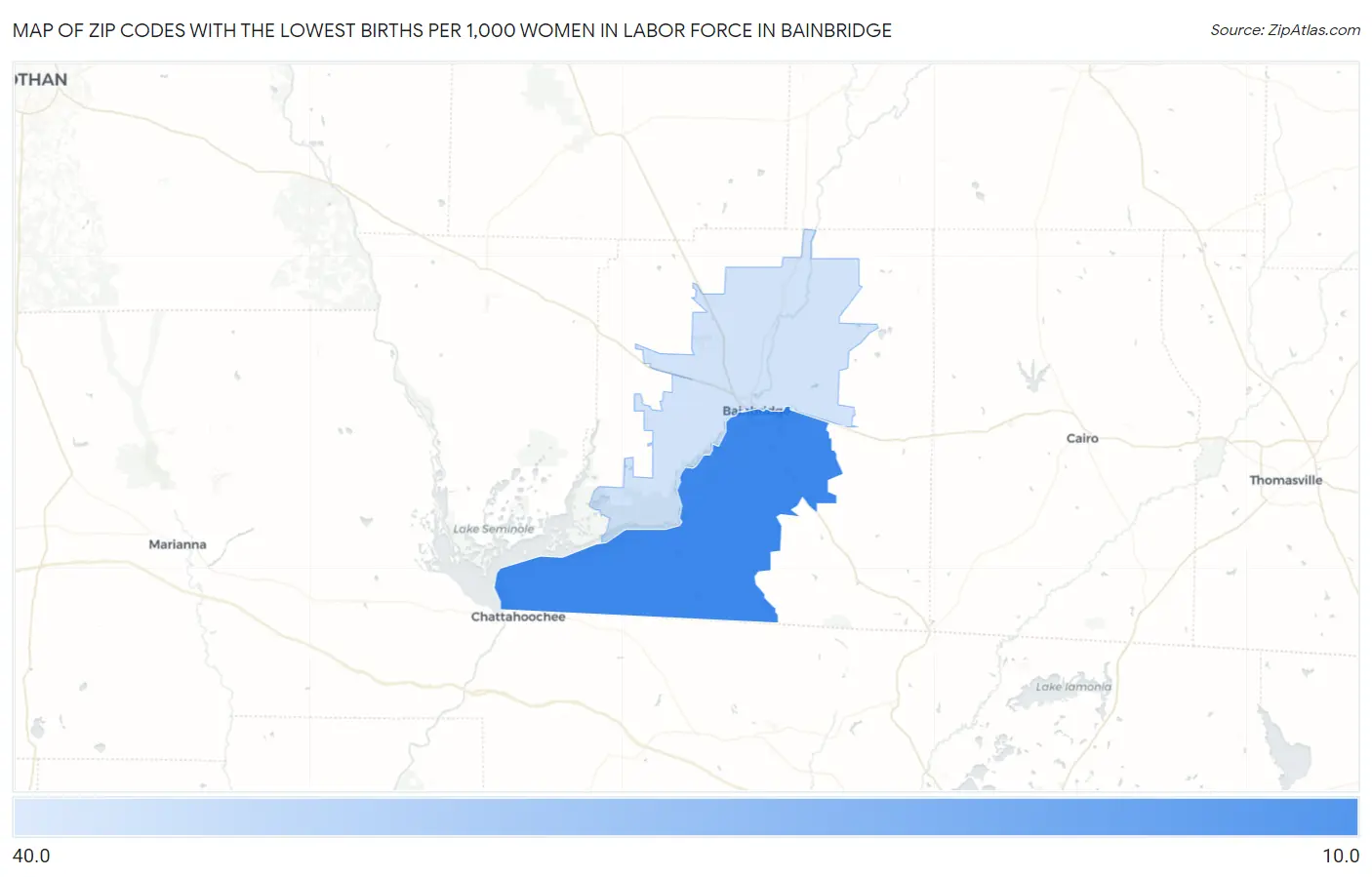 Zip Codes with the Lowest Births per 1,000 Women in Labor Force in Bainbridge Map