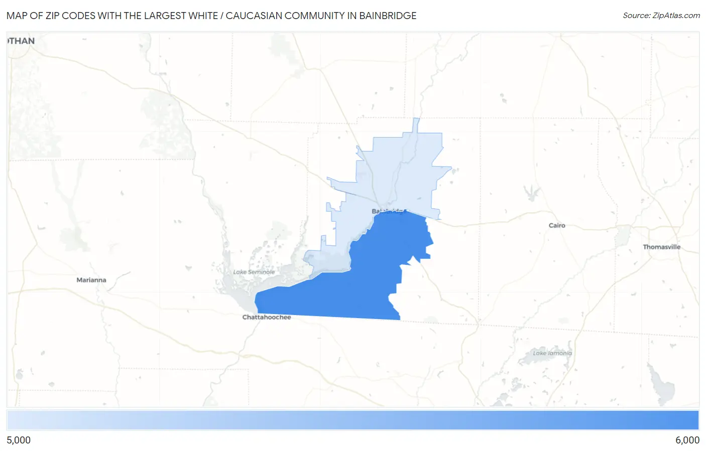 Zip Codes with the Largest White / Caucasian Community in Bainbridge Map