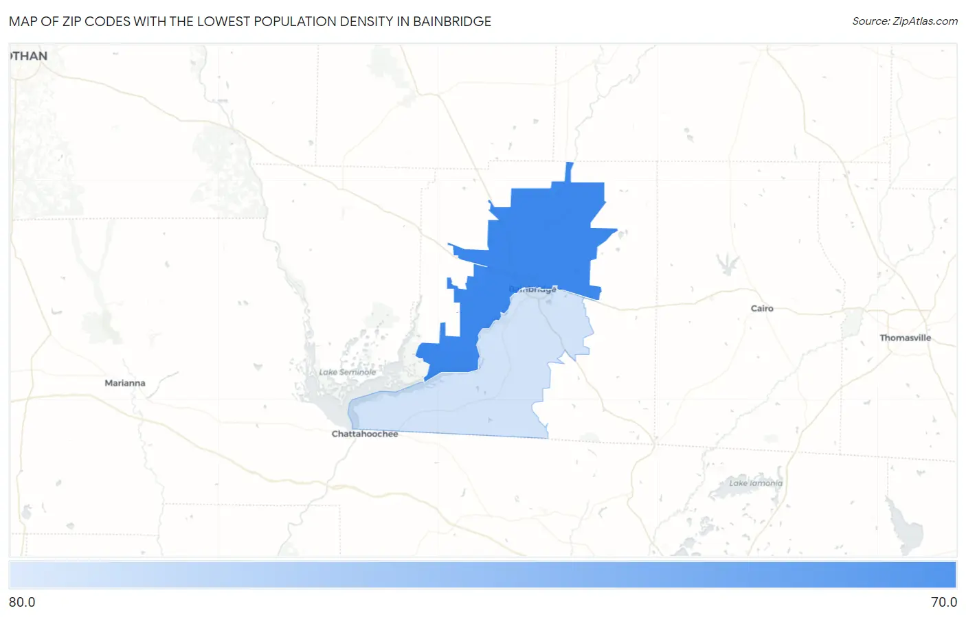 Zip Codes with the Lowest Population Density in Bainbridge Map