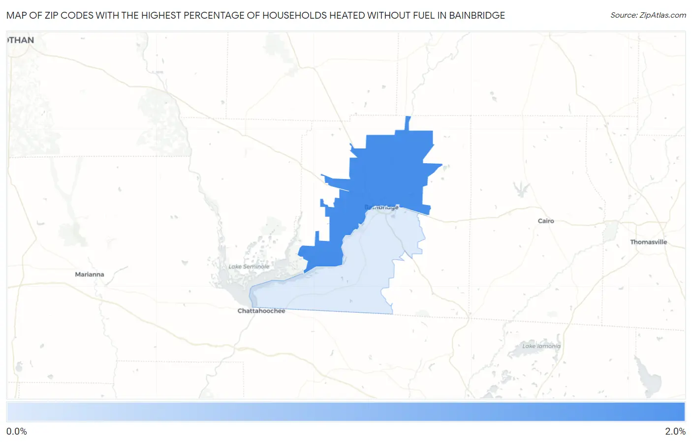 Zip Codes with the Highest Percentage of Households Heated without Fuel in Bainbridge Map