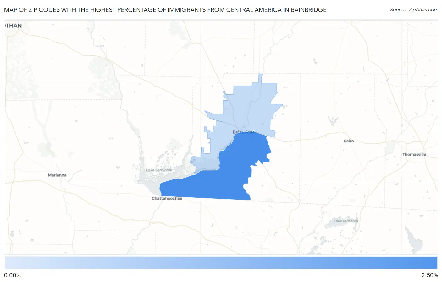 Zip Codes with the Highest Percentage of Immigrants from Central America in Bainbridge Map