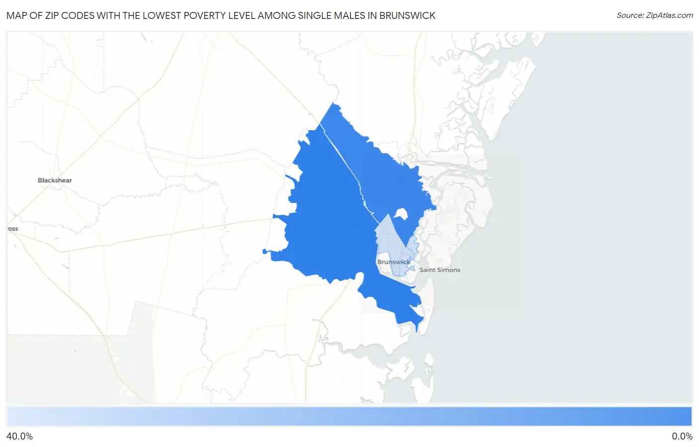 Zip Codes with the Lowest Poverty Level Among Single Males in Brunswick Map
