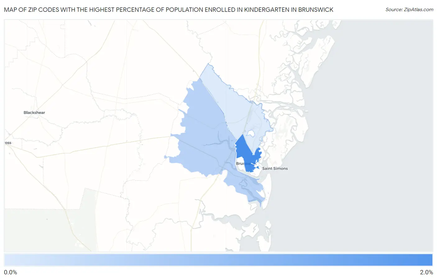 Zip Codes with the Highest Percentage of Population Enrolled in Kindergarten in Brunswick Map