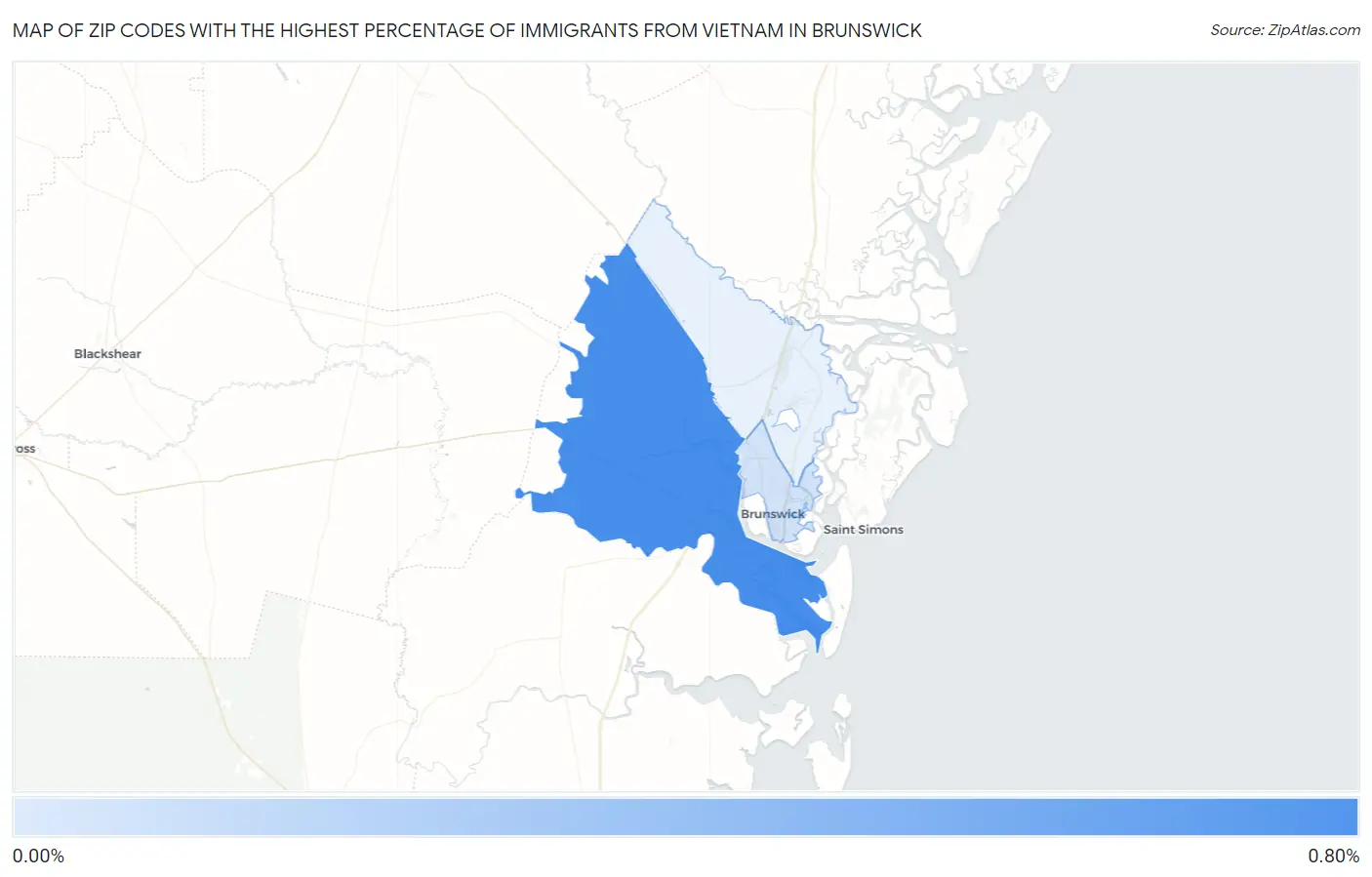 Zip Codes with the Highest Percentage of Immigrants from Vietnam in Brunswick Map