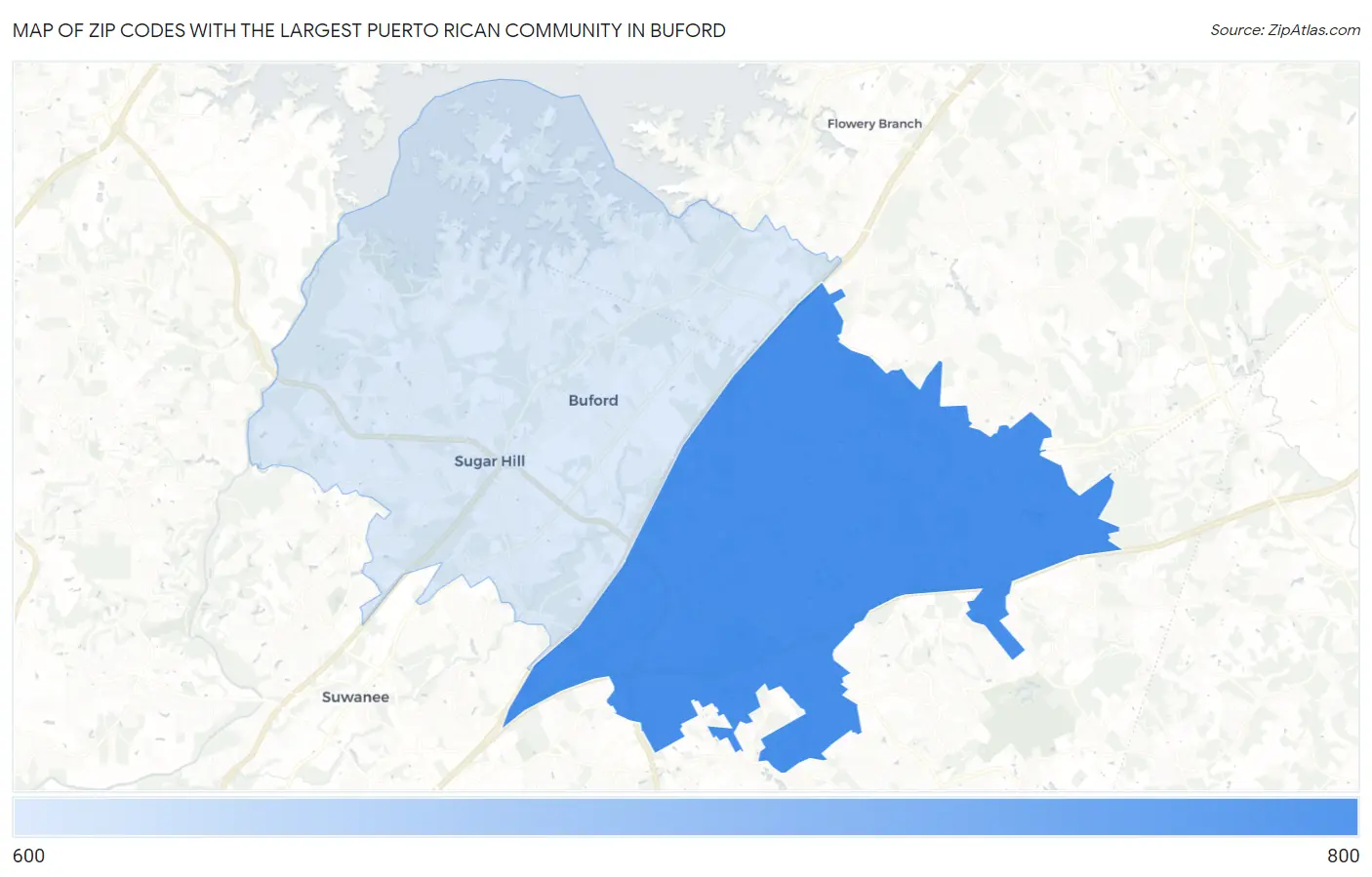 Zip Codes with the Largest Puerto Rican Community in Buford Map