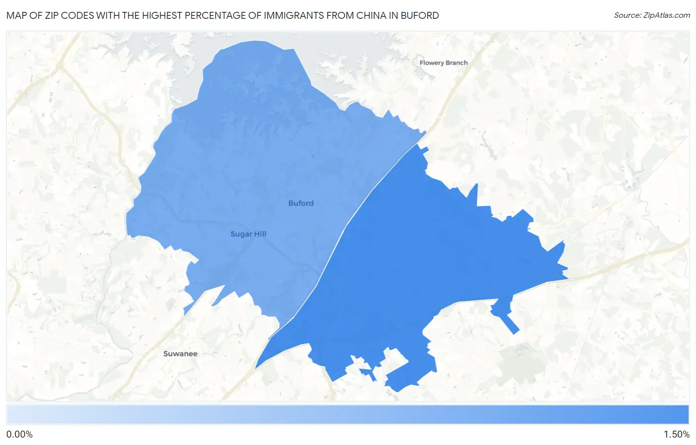 Zip Codes with the Highest Percentage of Immigrants from China in Buford Map