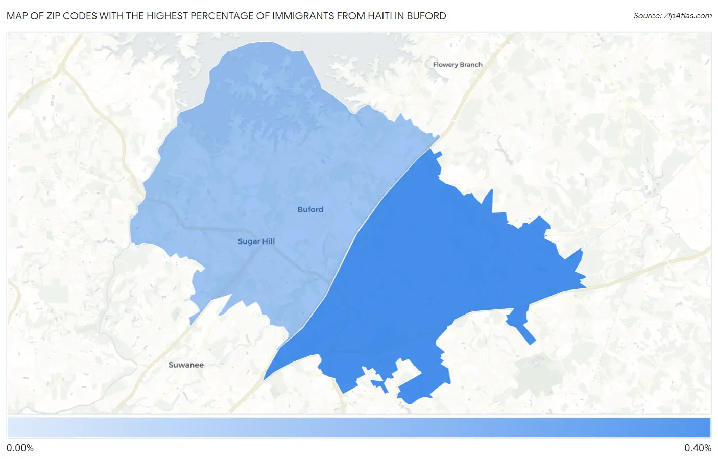 Zip Codes with the Highest Percentage of Immigrants from Haiti in Buford Map