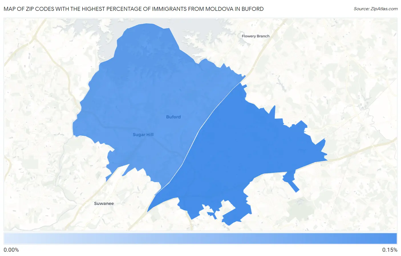 Zip Codes with the Highest Percentage of Immigrants from Moldova in Buford Map
