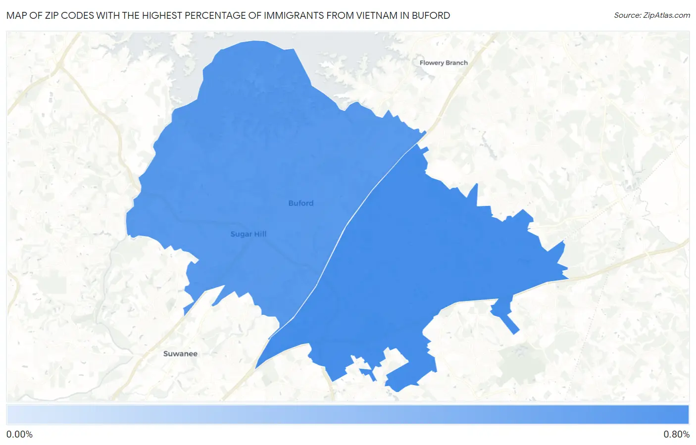 Zip Codes with the Highest Percentage of Immigrants from Vietnam in Buford Map