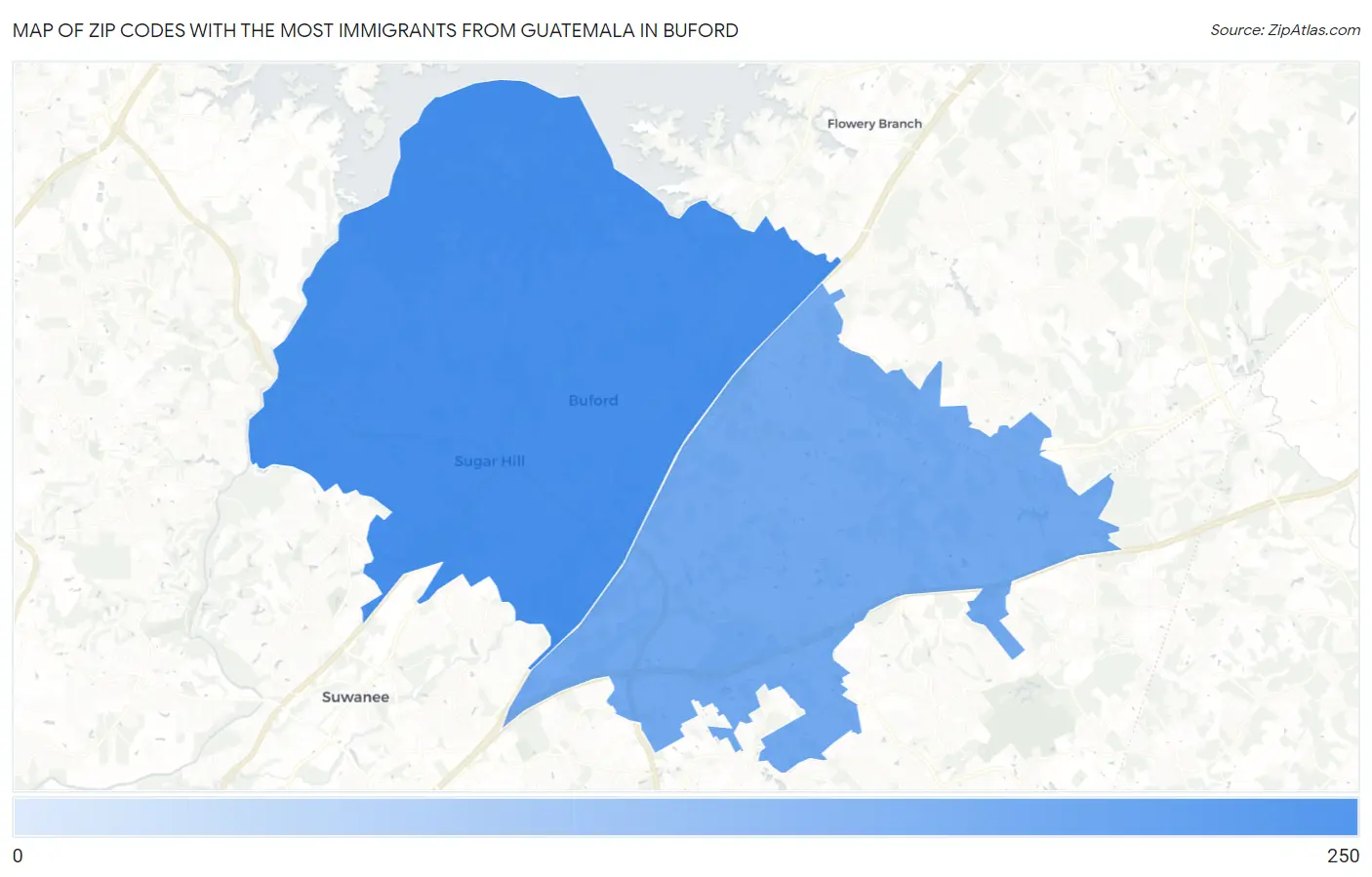 Zip Codes with the Most Immigrants from Guatemala in Buford Map