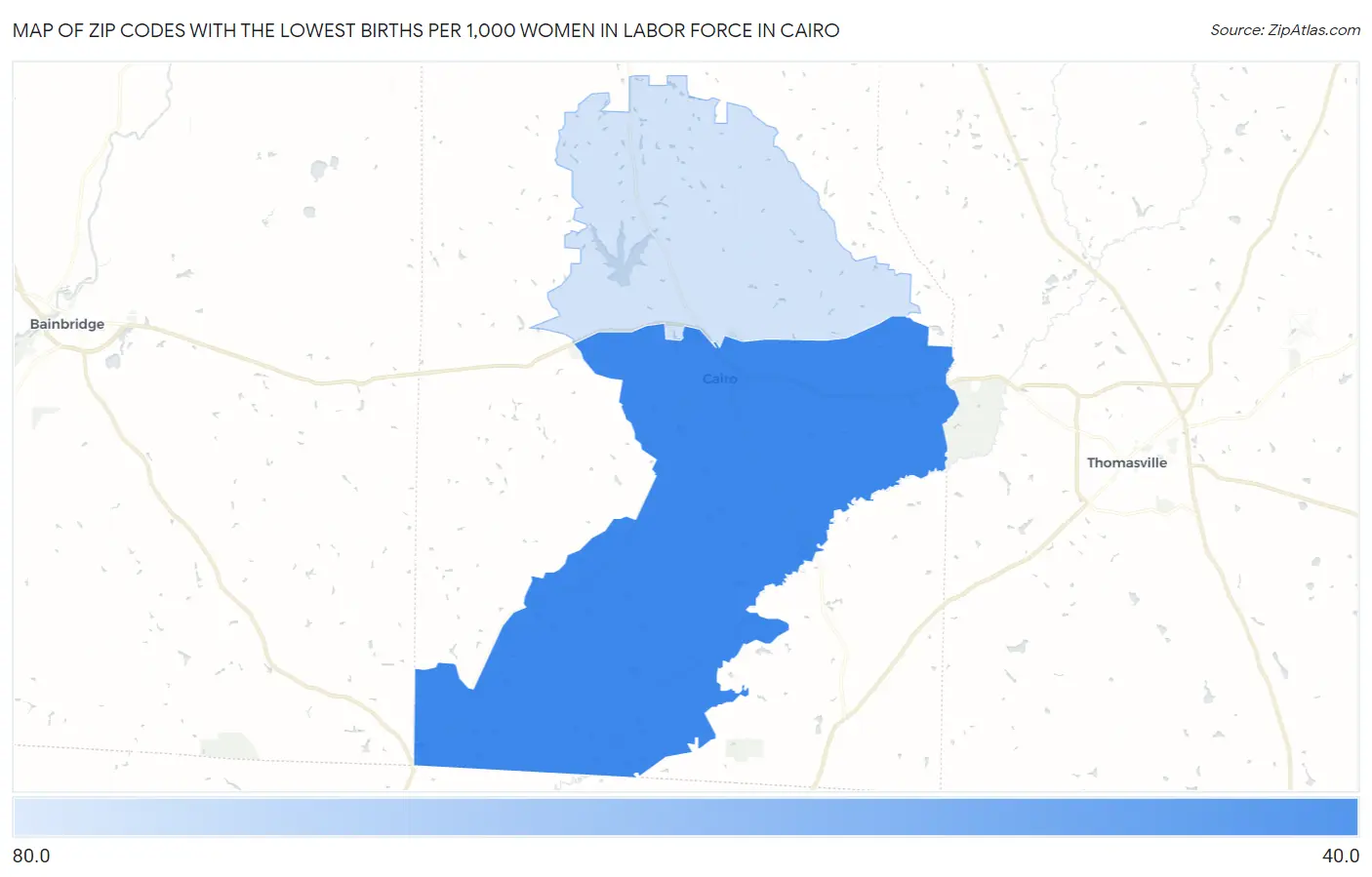 Zip Codes with the Lowest Births per 1,000 Women in Labor Force in Cairo Map