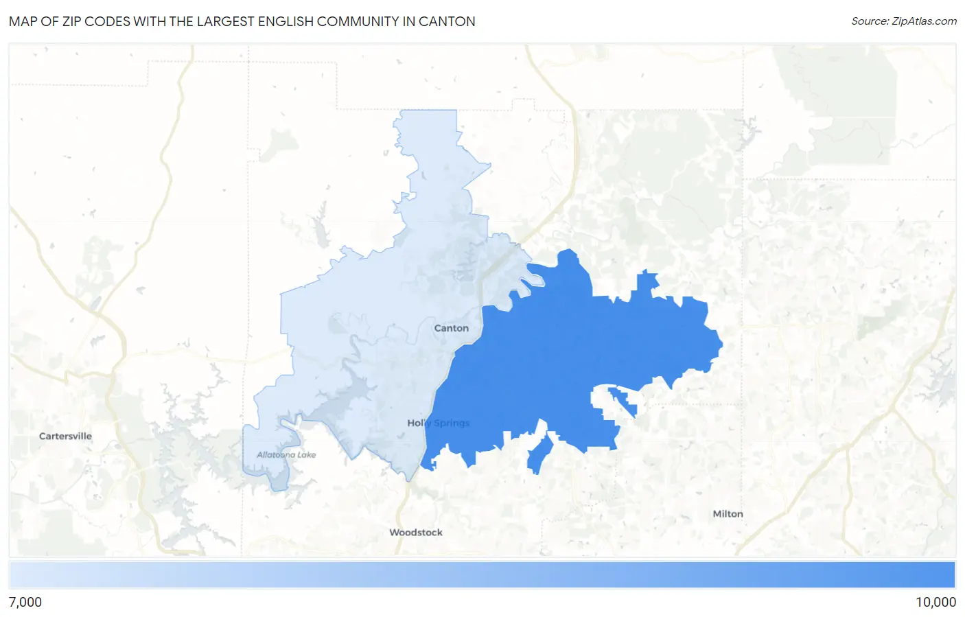 Zip Codes with the Largest English Community in Canton Map