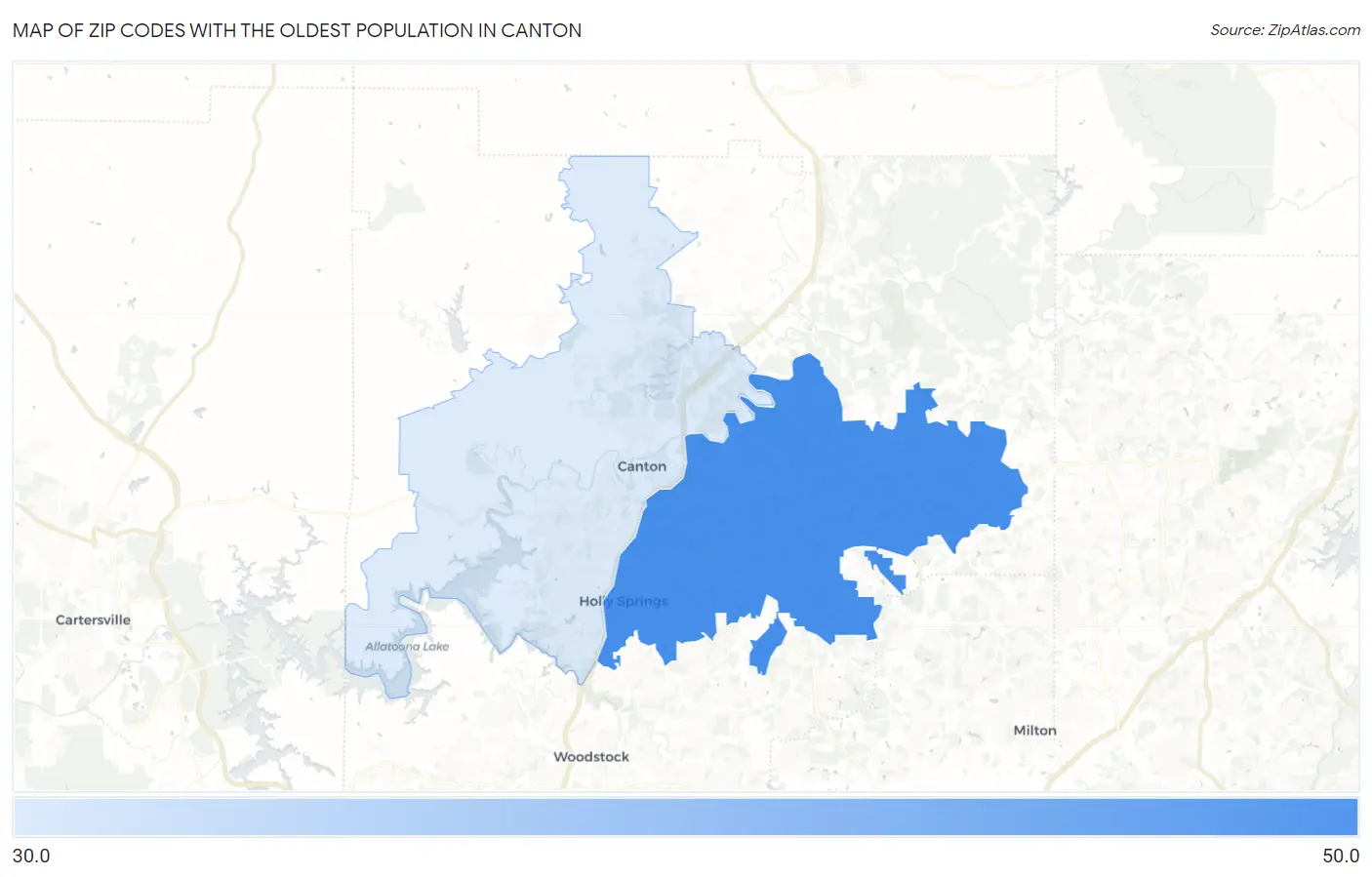 Zip Codes with the Oldest Population in Canton Map
