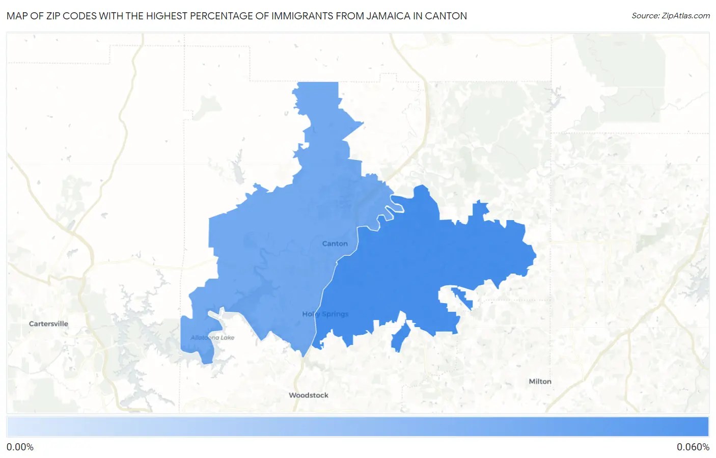 Zip Codes with the Highest Percentage of Immigrants from Jamaica in Canton Map