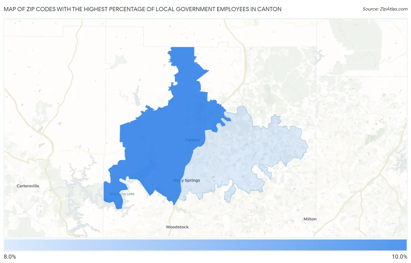 Zip Codes with the Highest Percentage of Local Government Employees in Canton Map