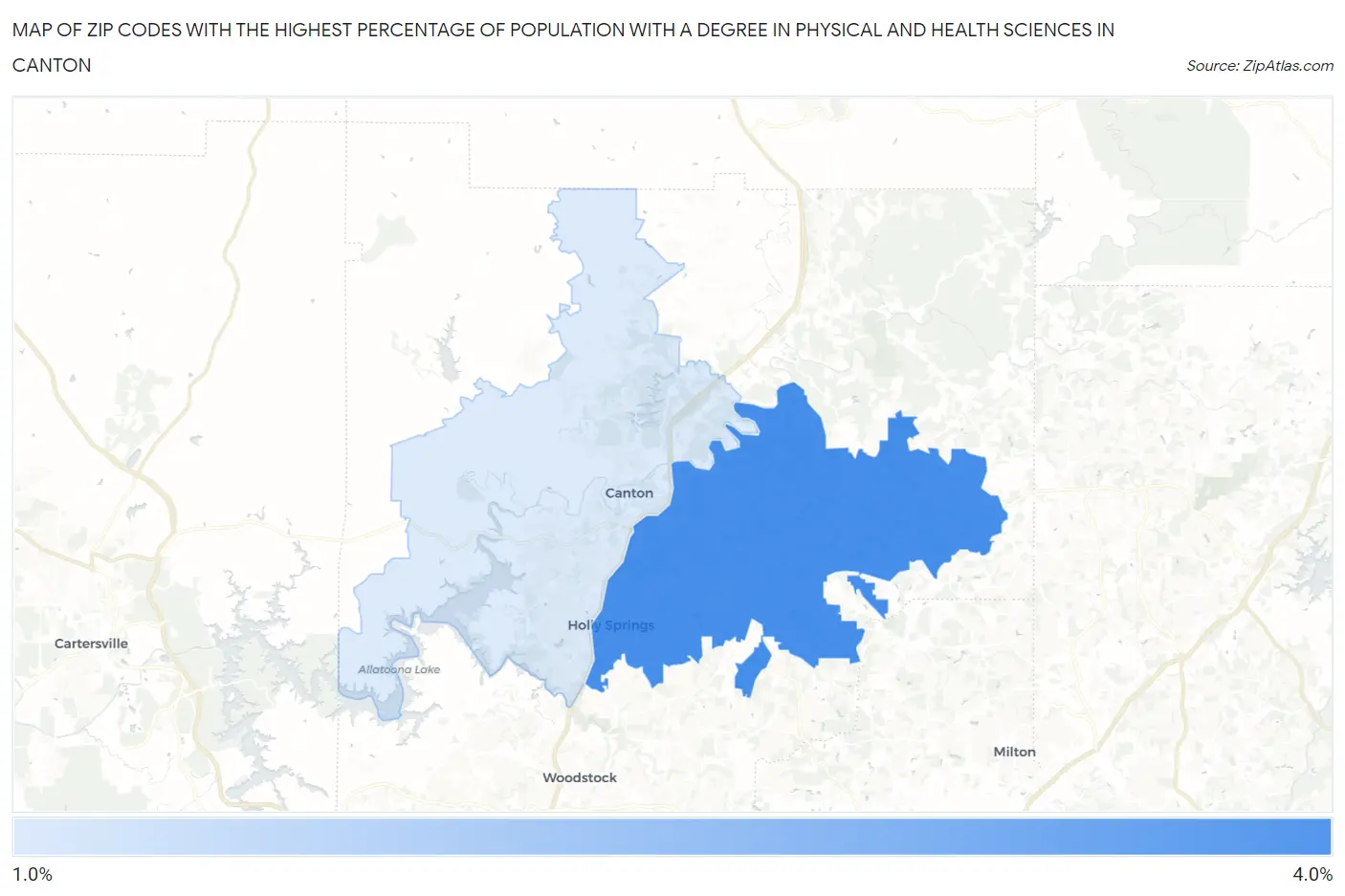 Zip Codes with the Highest Percentage of Population with a Degree in Physical and Health Sciences in Canton Map